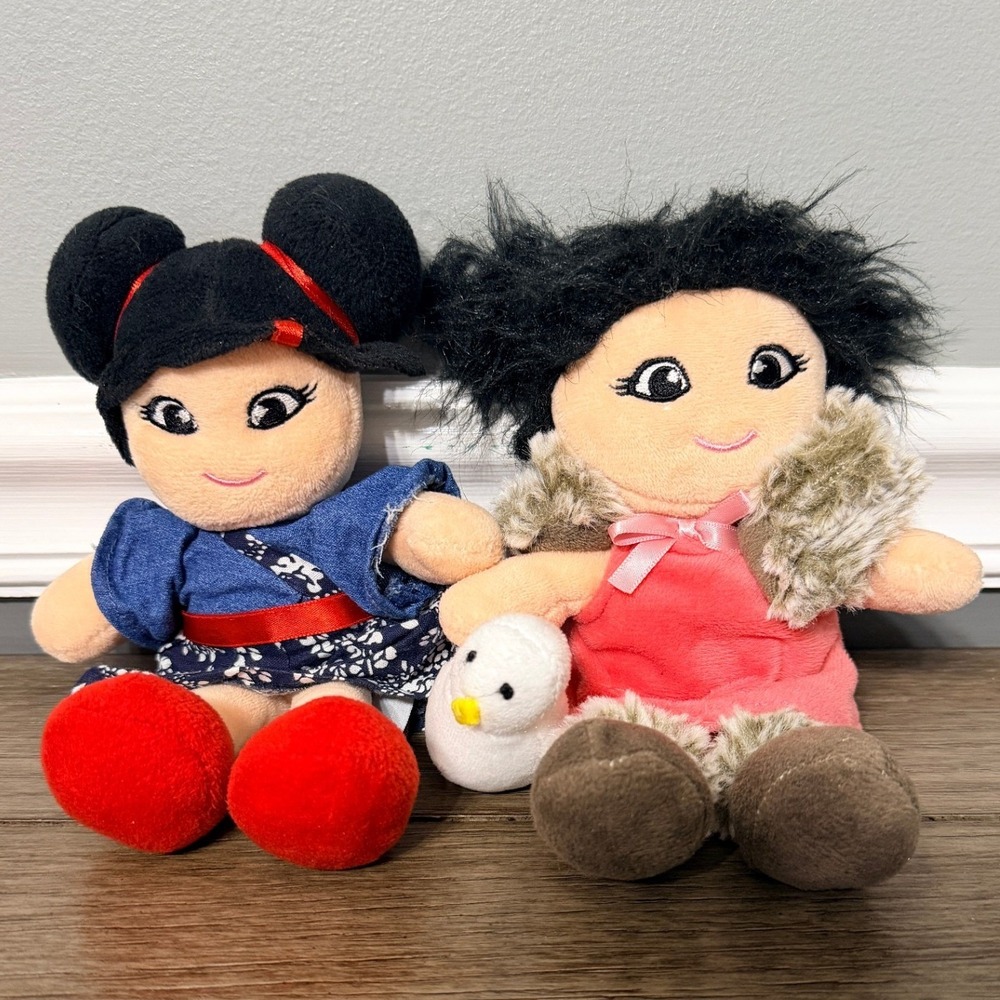 Snuggle Stuffs Plush Dolls Set of 2 Blue Kimono Pink Winter Dress Small Toy